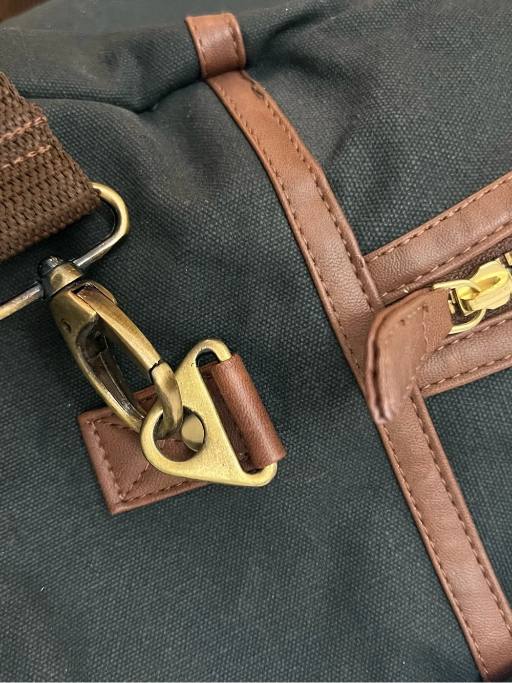 Maika Black Canvas Duffel with Brown faux Leather Accents